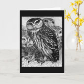 Carte Chouettes, gravure vintage (Fleur jaune)
