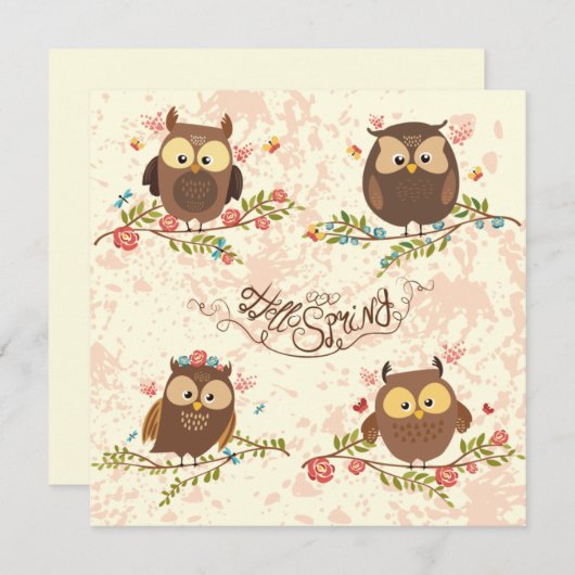 Carte Chouettes mignonnes (Devant / Derrière)