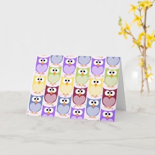 Carte Chouettes mignonnes, Chouette Motif, Chouettes pou (Fleur jaune)