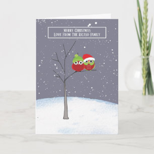 Carte Chouettes mignonnes dans l'arbre Noël personnalisé