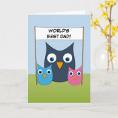 Carte Chouettes mignonnes - "Le meilleur papa du monde ! (Fleur jaune)