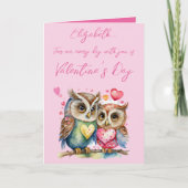 Carte Chouettes mignonnes nom personnalisé Saint Valenti (Devant)