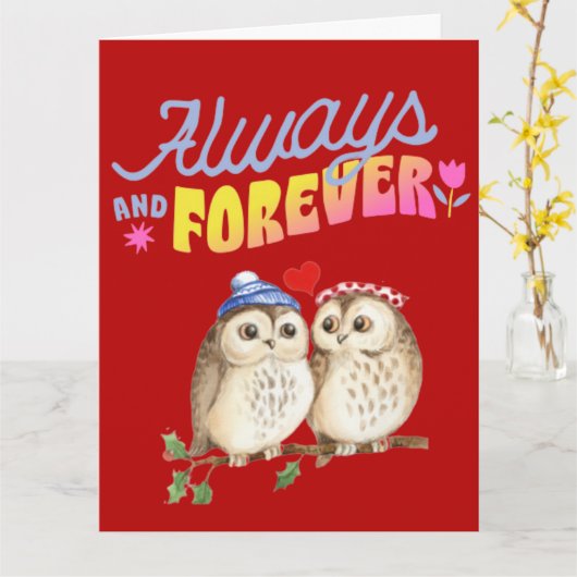 Carte Chouettes toujours et toujours mignonnes en amour (Fleur jaune)