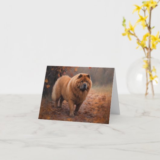 Carte Chow Chow à l'automne Feuilles automne Inspire (Fleur jaune)