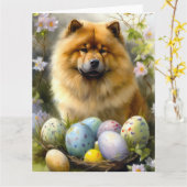 Carte Chow Chow avec œufs de Pâques de vacances (Fleur jaune)