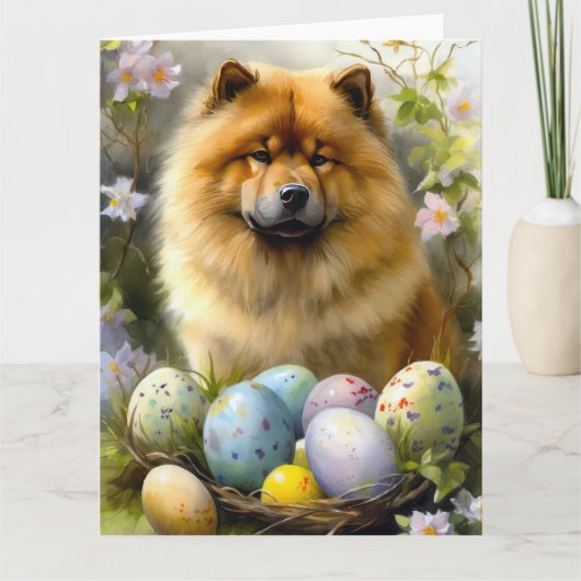 Carte Chow Chow avec œufs de Pâques de vacances (Devant)