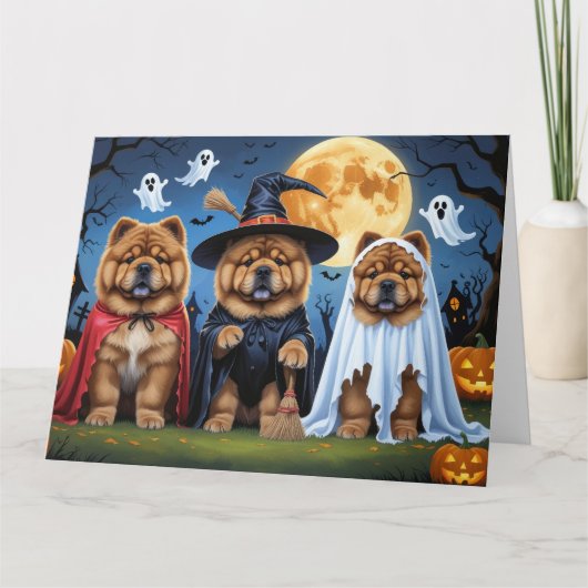 Carte Chow Chow Chien Citrouille Halloween drôle (Devant)