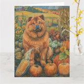 Carte Chow Chow Chien Moisson Automne Thankgiving (Fleur jaune)