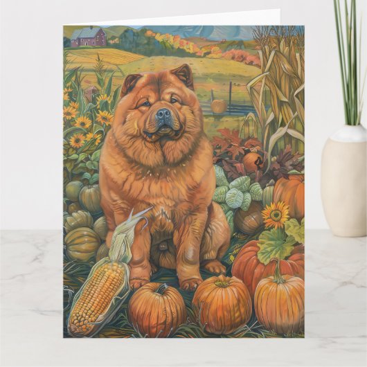 Carte Chow Chow Chien Moisson Automne Thankgiving (Devant)