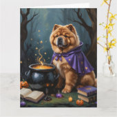 Carte Chow Chow Chien Peinture Whimsical Halloween (Fleur jaune)