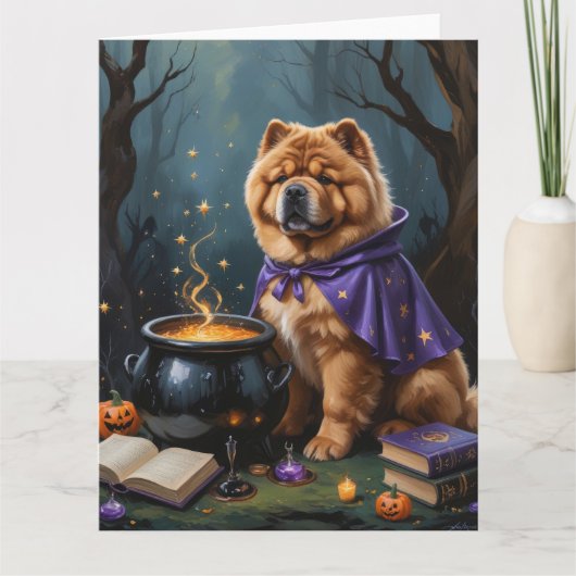 Carte Chow Chow Chien Peinture Whimsical Halloween (Devant)