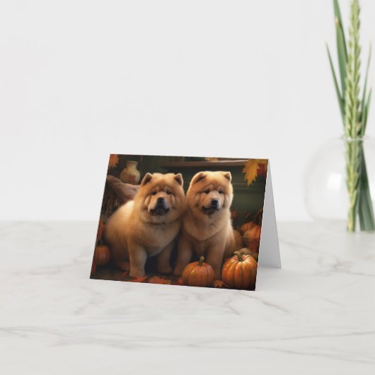 Carte Chow Chow Chiot Automne Citrouille de plaisir (Devant)