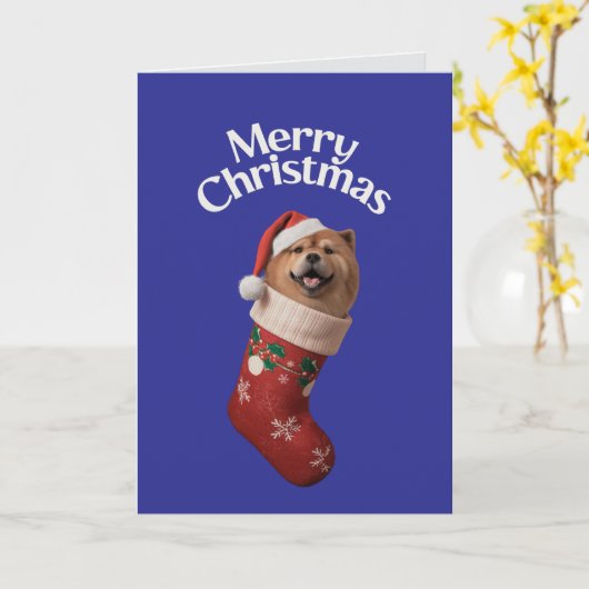 Carte Chow Chow Christmas Stocking (Fleur jaune)