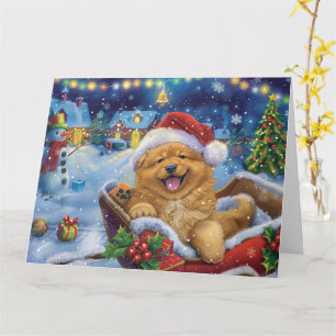 Carte Chow Chow Dog à Sleigh neige Noël