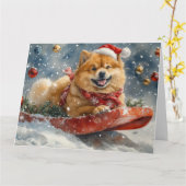 Carte Chow Chow Dog in Sledge Let's neige Christmas (Fleur jaune)