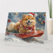 Carte Chow Chow Dog in Sledge Let's neige Christmas (Devant)