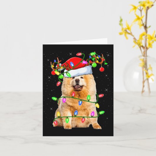 Carte Chow Chow Dog Lover Xmas Lighting Santa Chow Chow  (Fleur jaune)