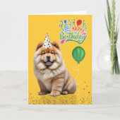 Carte Chow Chow Dog Party Hat Yellow Birthday (Devant)