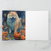 Carte Chow Chow Halloween avec des citrouilles épouvanta (Intérieur)