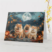 Carte Chow Chow Halloween Éffrayant (Fleur jaune)