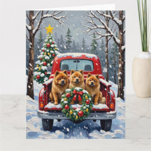 Carte Chow Chow Noël Camion Rouge Fêtes
