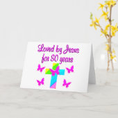 CARTE CHRÉTIEN 80E ANNIVERSAIRE CROSS DESIGN (Fleur jaune)
