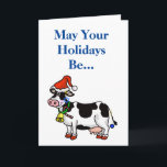 Carte Chrismukkah avec vache<br><div class="desc">Une carte ridicule donne le "Mu" comme "Moo" avec une vache de fête juive-chrétienne comme motif. Customisez cette carte comme vous le souhaitez.</div>