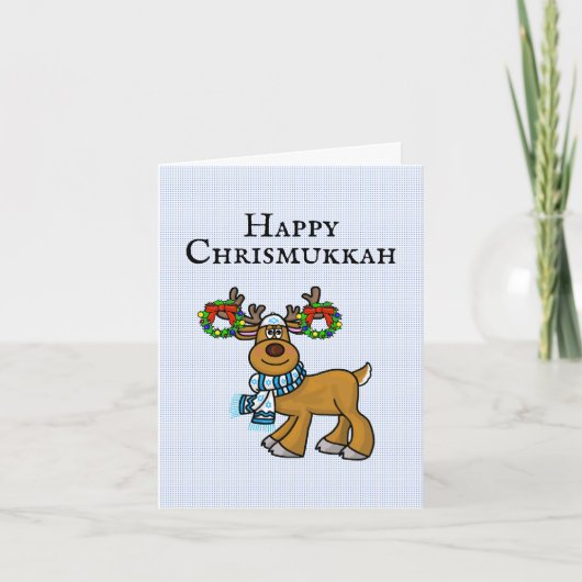 Carte Chrismukkah Renne Juif avec Couronnes (Devant)