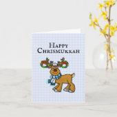 Carte Chrismukkah Renne Juif avec Couronnes (Fleur jaune)