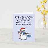 Carte Chrismukkah Snowman Funny Grey Card (Fleur jaune)