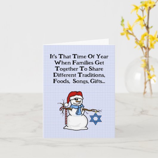 Carte Chrismukkah Snowman Funny Grey Card (Fleur jaune)