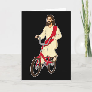 Carte Christ Rétro sur un Vélo Drôle Seigneur Jésus Reli