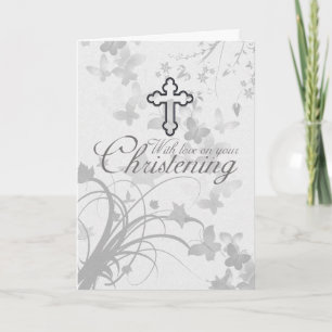 Carte Christening Avec Fleurs Croisées Papillons