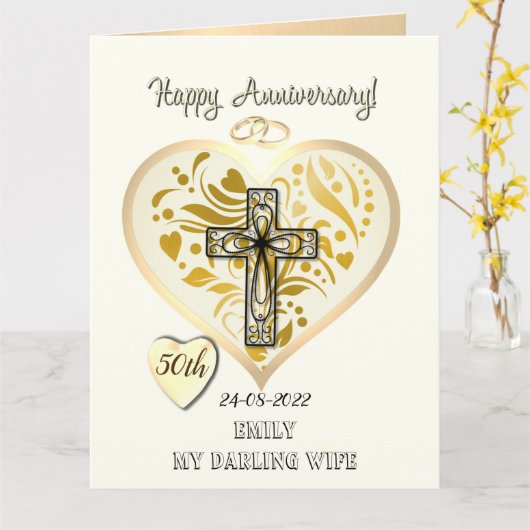 Carte Christian 50e Anniversaire Mariage d'or (Fleur jaune)