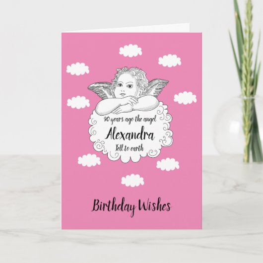 Carte Christian Cloud Angel Joyeux 90e anniversaire rose (Devant)
