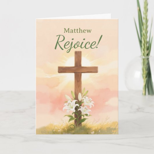 Carte Christian Easter Rejoice Personalized Name Gift (Devant)