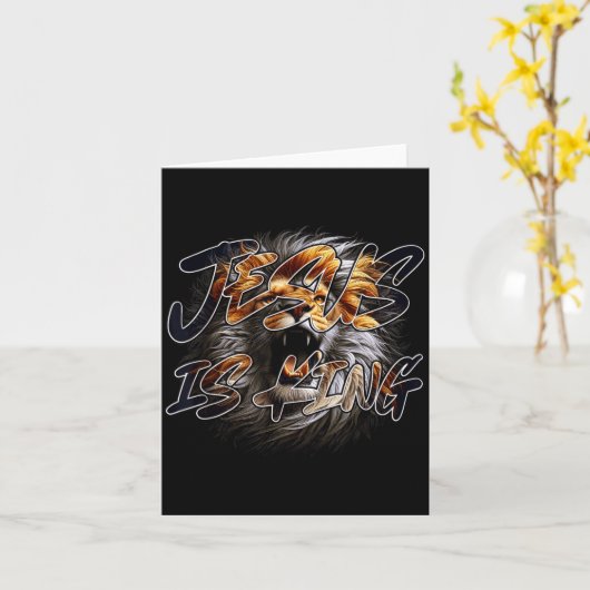 Carte Christian Jesus Is King With Striking Lion Of Juda (Fleur jaune)