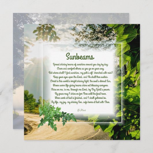 Carte Christian Poem Note "Sunbeams" (Devant / Derrière)