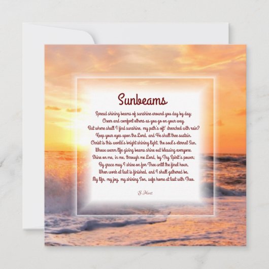 Carte Christian Poem Note "Sunbeams" (Devant)