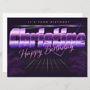 Carte Christine Name Prénom lila retro