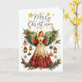 Carte Christmas Angel & Lighted lanterns Merry Christmas (Fleur jaune)