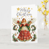 Carte Christmas Angel & Winter berries. Merry Christmas (Fleur jaune)