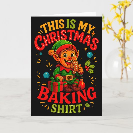 Carte Christmas Baking Shirt Cute Elf Gingerbread Pastry (Fleur jaune)