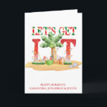 Carte Christmas Beach tropical Let's get Lit<br><div class="desc">Cette conception peut être personnalisée en choisissant l'option Modifier la conception. Vous pouvez également transférer sur d'autres objets. Contactez-moi à l'adresse colorflowcreations@gmail.com ou utilisez l'option conversation en haut de la page si vous souhaitez avoir cette conception sur un autre produit ou avez besoin d'aide. Voir d'autres de mes dessins ou...</div>