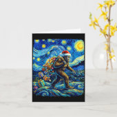 Carte Christmas Bigfoot Santa Hat Van Gogh Starry Night  (Fleur jaune)