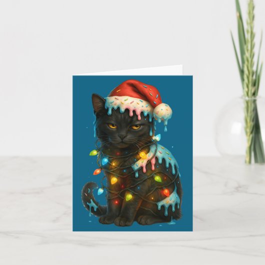 Carte Christmas Black Cat Ice Cream Drip Santa Hat Cute  (Devant)