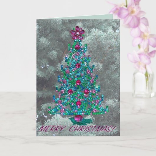 Carte Christmas Blessing for year ahead with tree & gems (Orchidée)