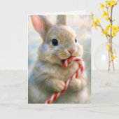 Carte Christmas Bunny Rabbit Nibbling On a Candy Cane (Fleur jaune)