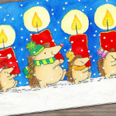 Carte Christmas Candles Hedgheogs Greeting
