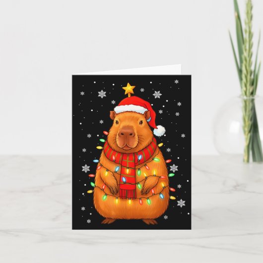 Carte Christmas Capybara With Santa Hat Xmas Lights Tree (Devant)